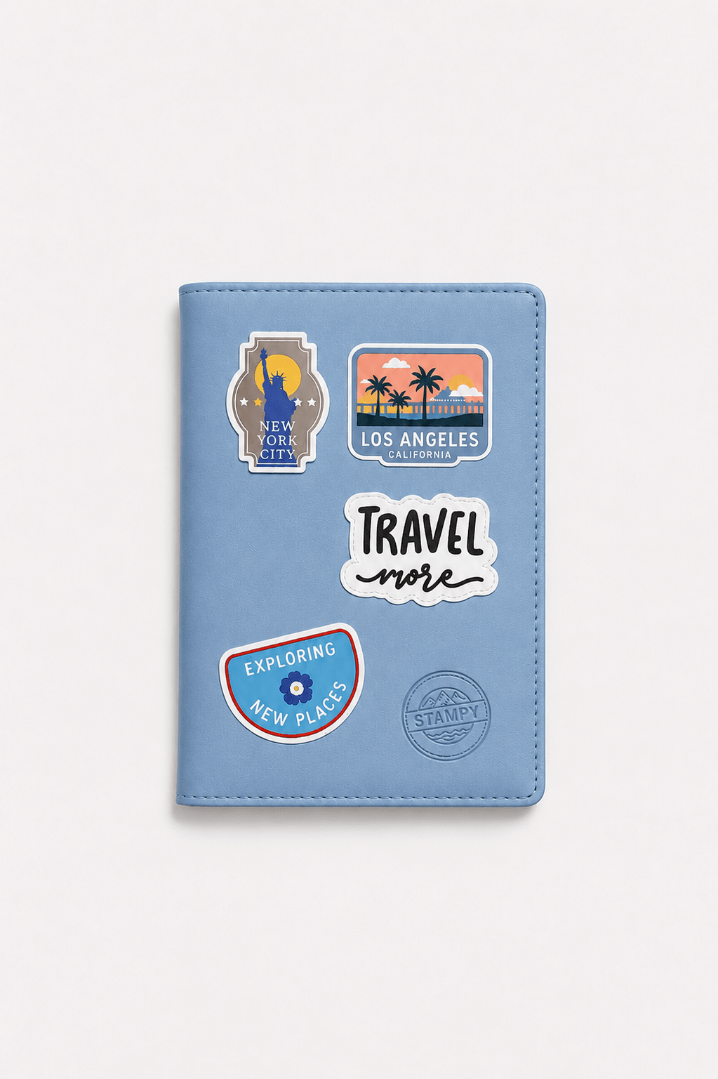 Pack Voyage Amérique du Nord: Protège Passeport Bleu Poudré & 4 Stickers